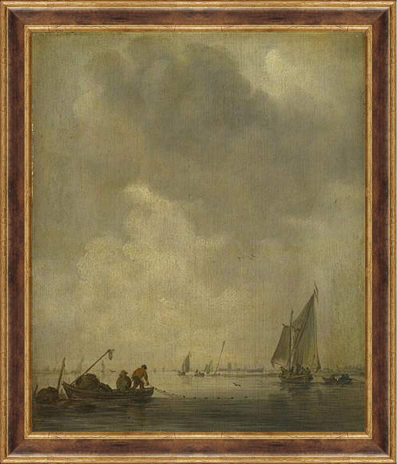 Картина в раме - A River Scene, with Fishermen laying a Net. Ян ван Гойен