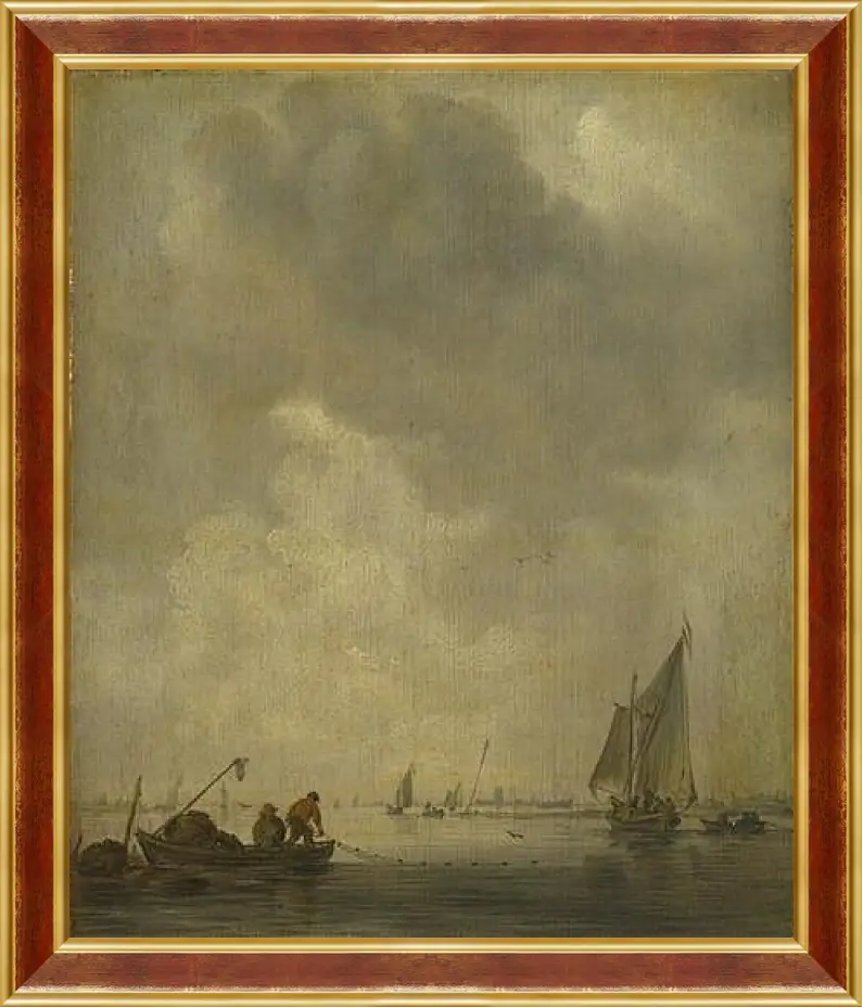 Картина в раме - A River Scene, with Fishermen laying a Net. Ян ван Гойен