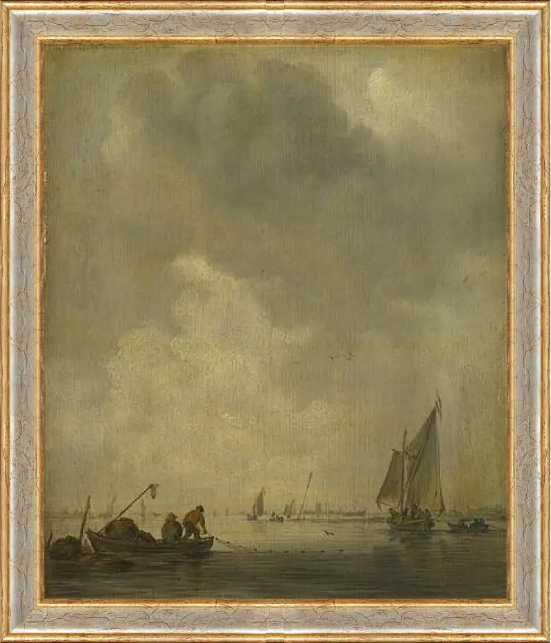 Картина в раме - A River Scene, with Fishermen laying a Net. Ян ван Гойен