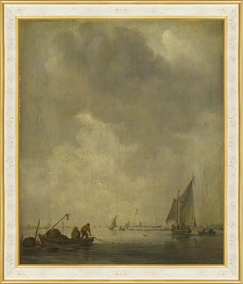 Картина в раме - A River Scene, with Fishermen laying a Net. Ян ван Гойен