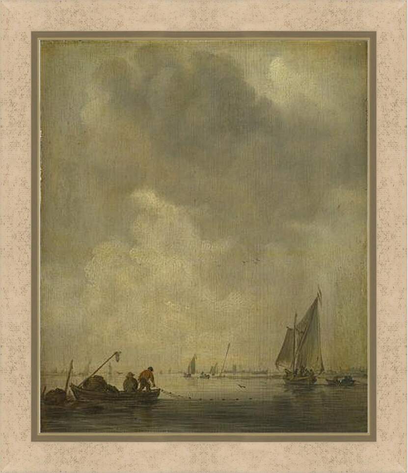 Картина в раме - A River Scene, with Fishermen laying a Net. Ян ван Гойен