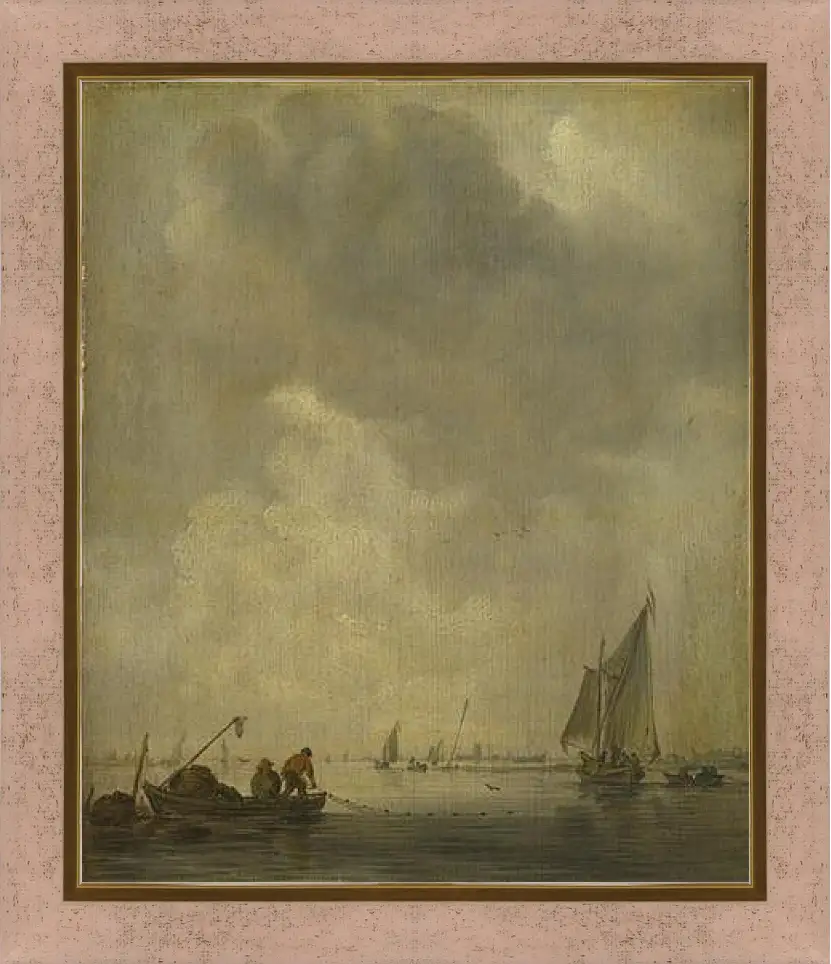 Картина в раме - A River Scene, with Fishermen laying a Net. Ян ван Гойен