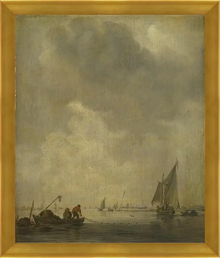 Картина в раме - A River Scene, with Fishermen laying a Net. Ян ван Гойен