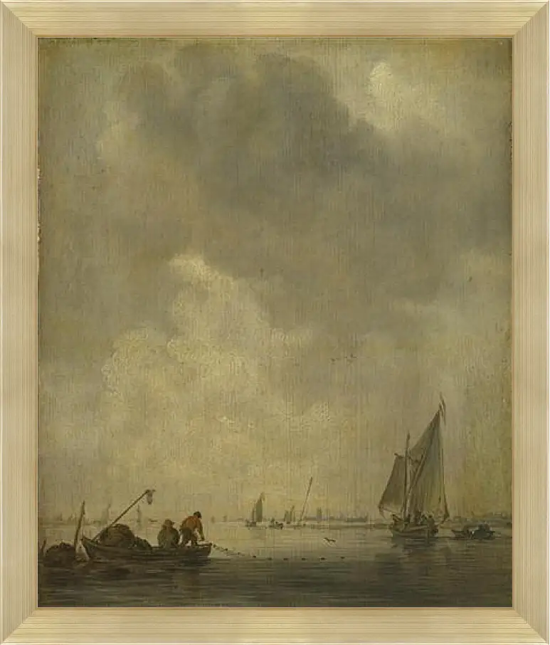 Картина в раме - A River Scene, with Fishermen laying a Net. Ян ван Гойен