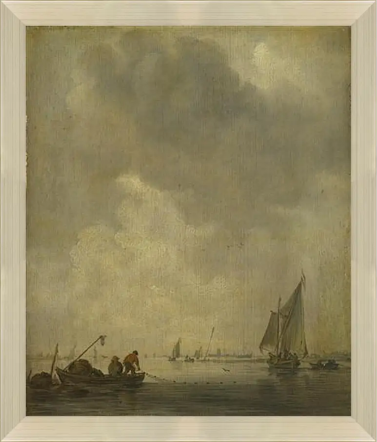 Картина в раме - A River Scene, with Fishermen laying a Net. Ян ван Гойен