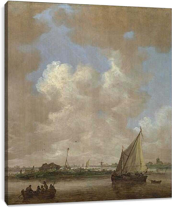 Постер и плакат - A River Scene, with a Hut on an Island. Ян ван Гойен