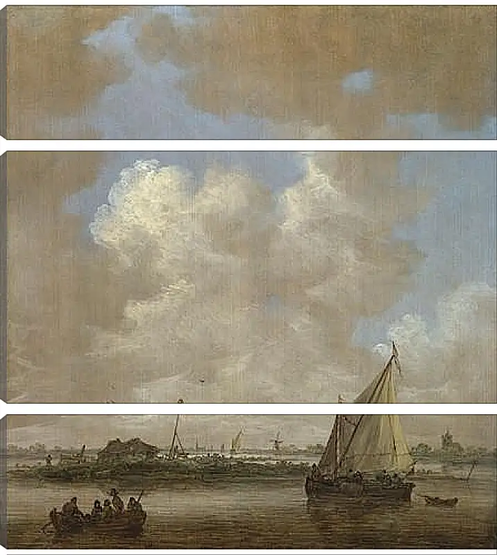 Модульная картина - A River Scene, with a Hut on an Island. Ян ван Гойен
