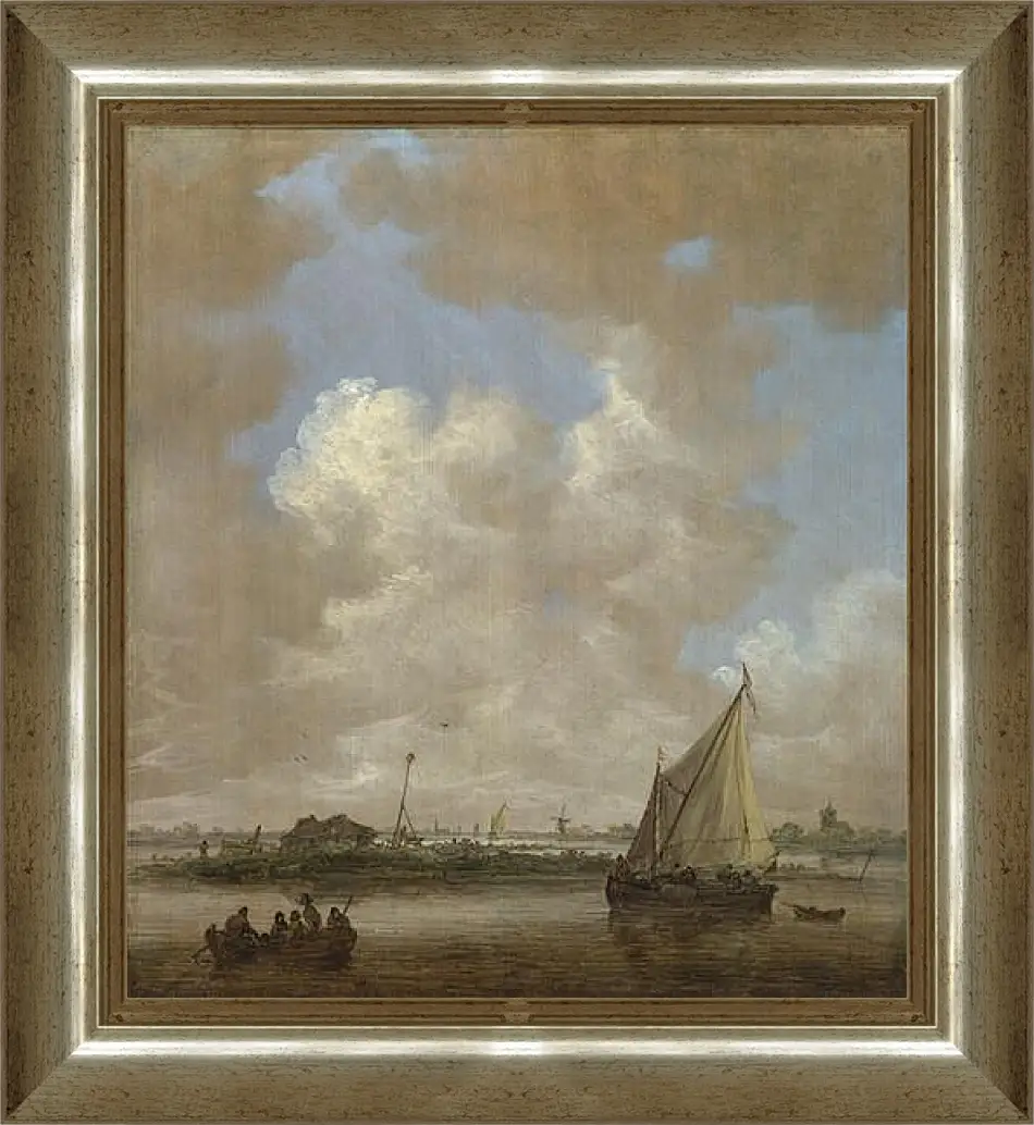 Картина в раме - A River Scene, with a Hut on an Island. Ян ван Гойен