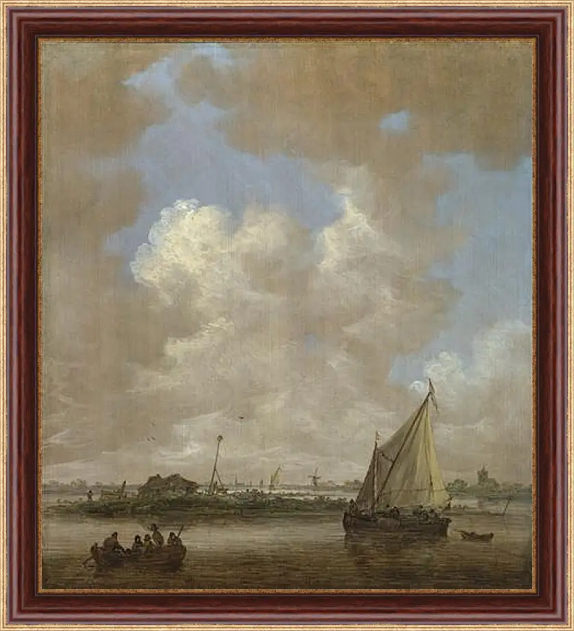 Картина в раме - A River Scene, with a Hut on an Island. Ян ван Гойен