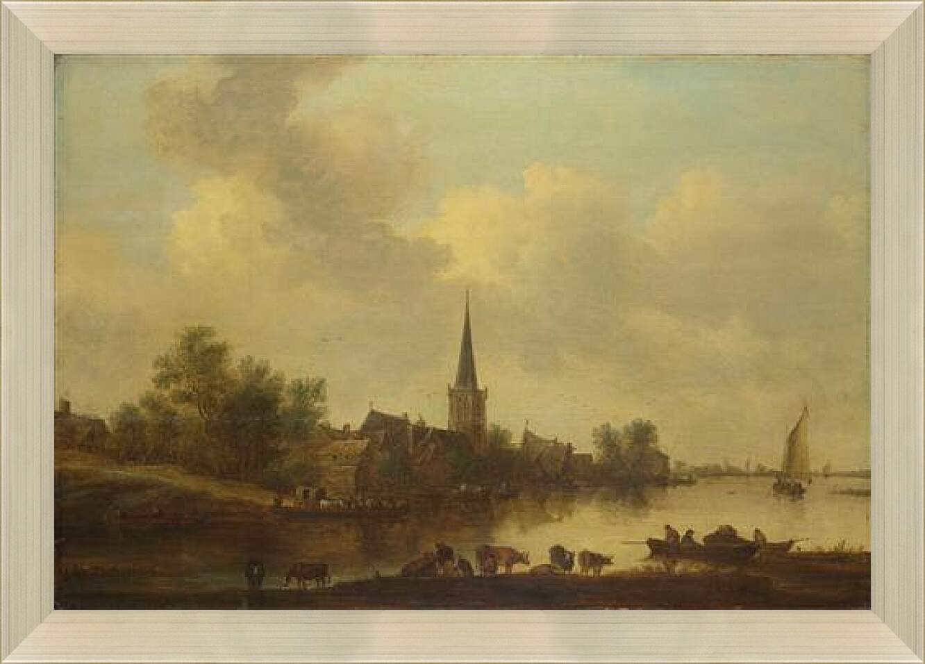 Картина в раме - A River Landscape. Ян ван Гойен