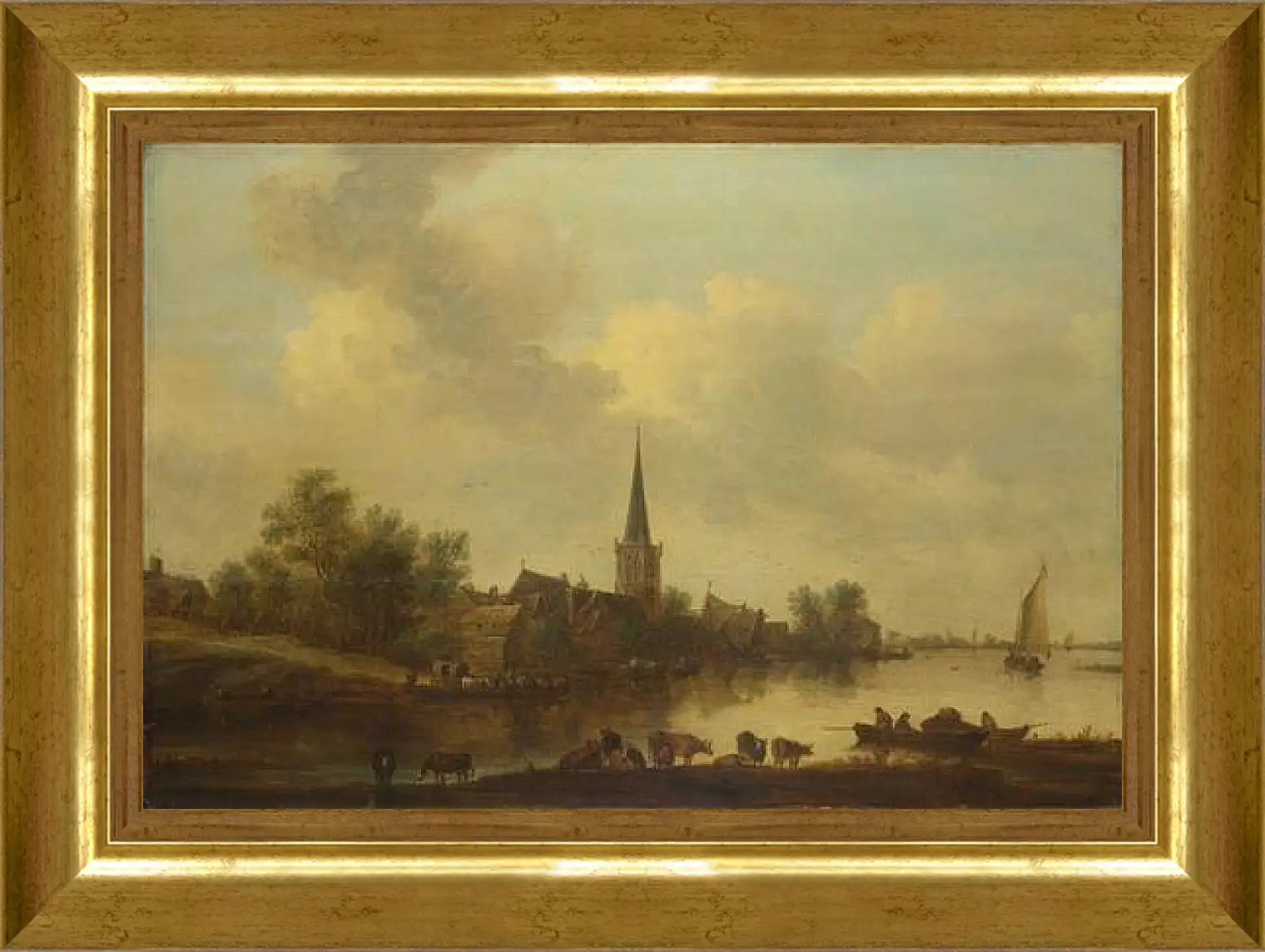 Картина в раме - A River Landscape. Ян ван Гойен