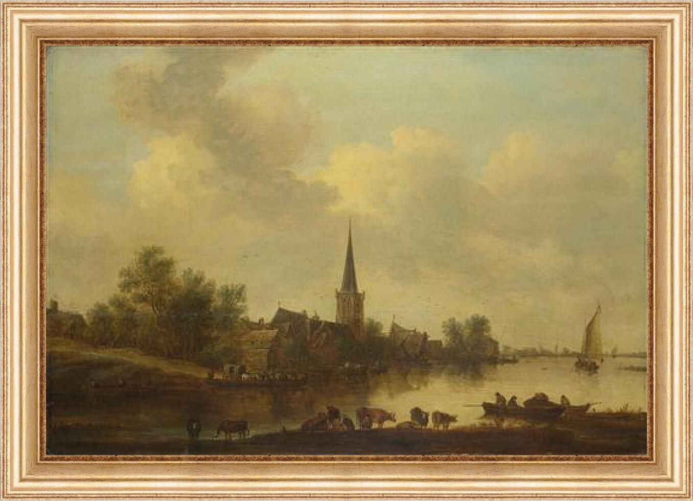Картина в раме - A River Landscape. Ян ван Гойен