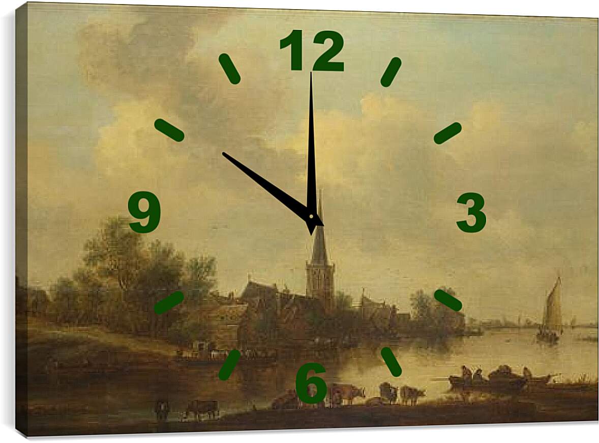 Часы картина - A River Landscape. Ян ван Гойен