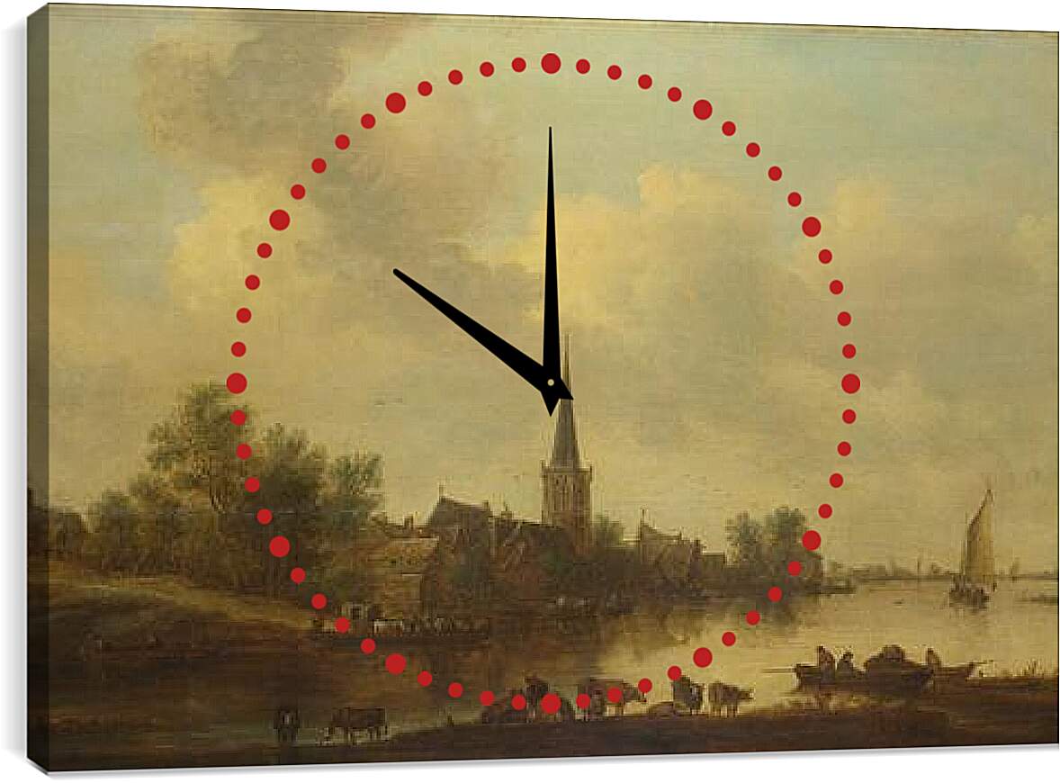 Часы картина - A River Landscape. Ян ван Гойен