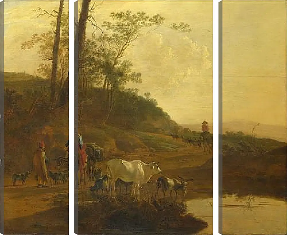 Модульная картина - Men with an Ox and Cattle by a Pool. Ян Бот