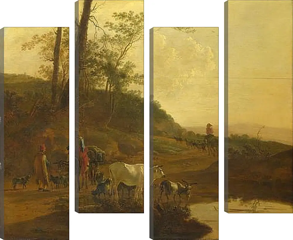 Модульная картина - Men with an Ox and Cattle by a Pool. Ян Бот