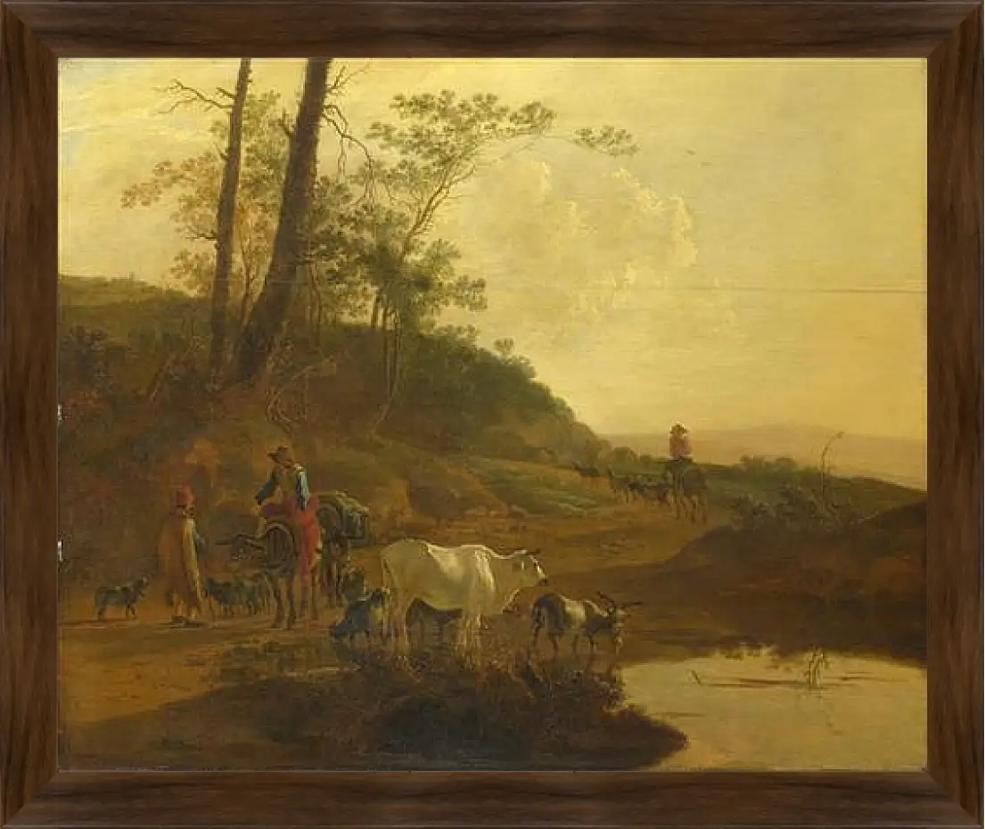 Картина в раме - Men with an Ox and Cattle by a Pool. Ян Бот