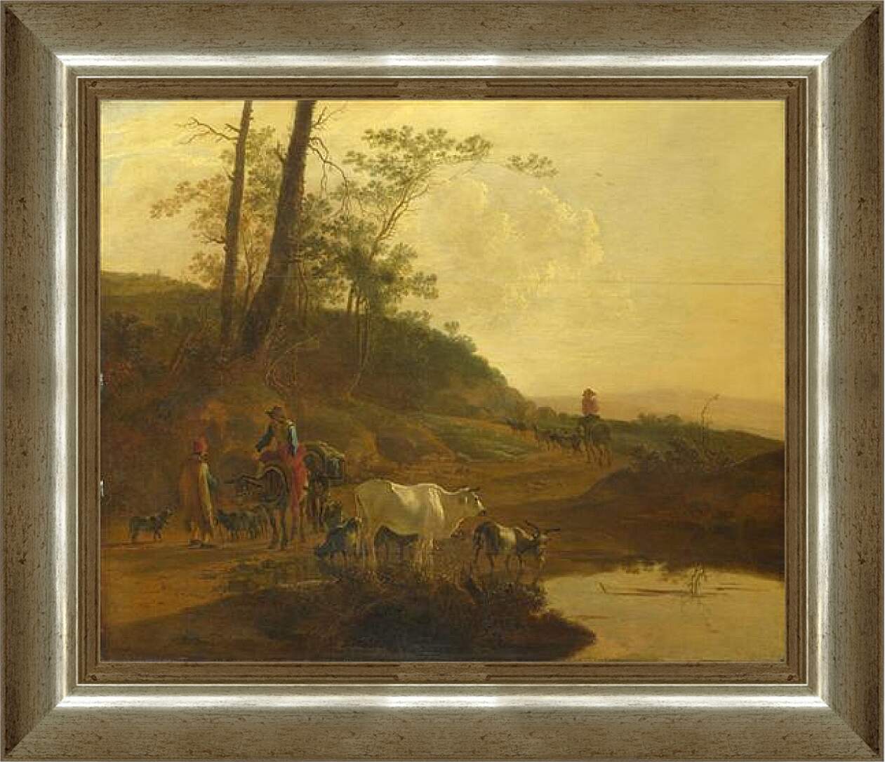 Картина в раме - Men with an Ox and Cattle by a Pool. Ян Бот