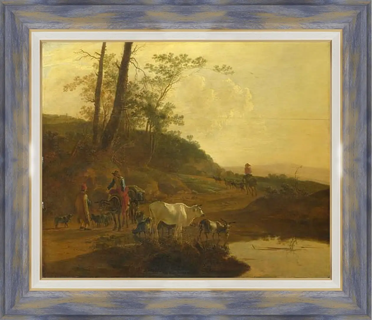 Картина в раме - Men with an Ox and Cattle by a Pool. Ян Бот