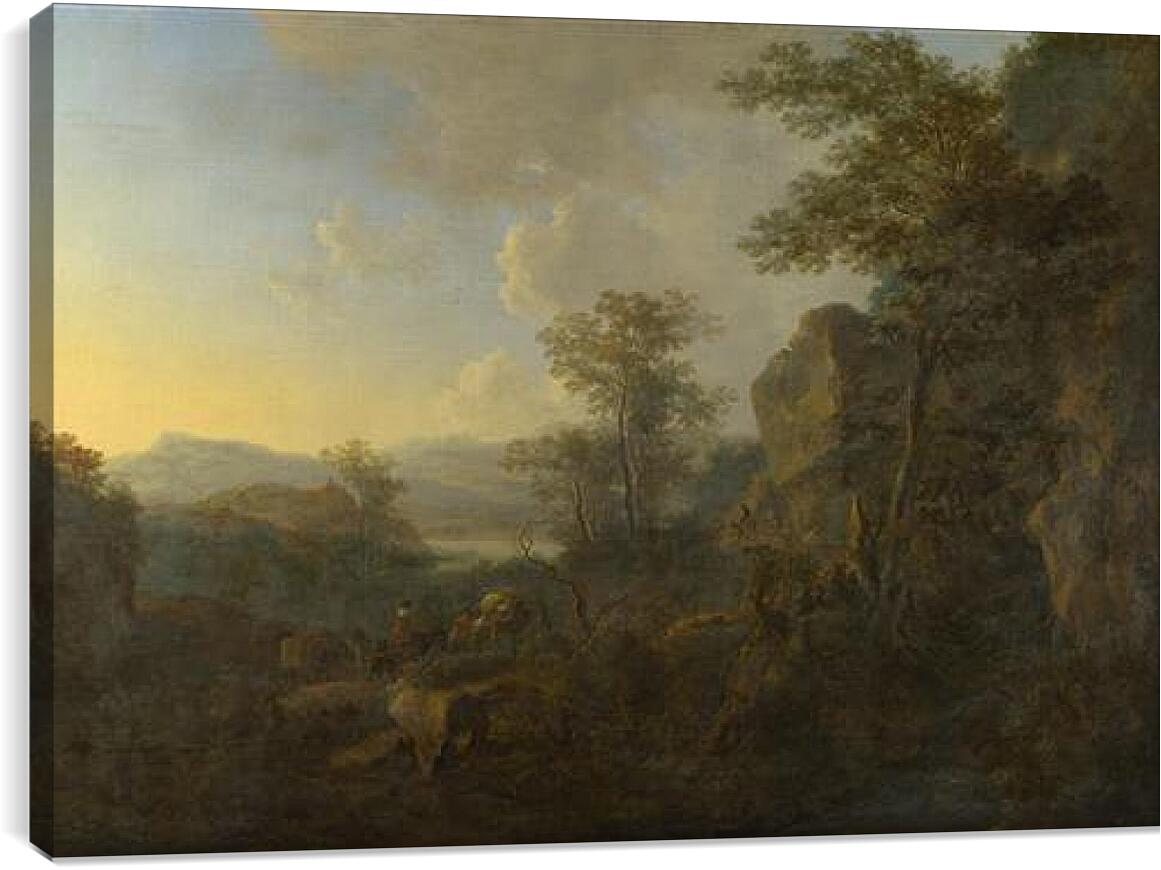 Постер и плакат - A Rocky Landscape with Peasants and Pack Mules. Ян Бот