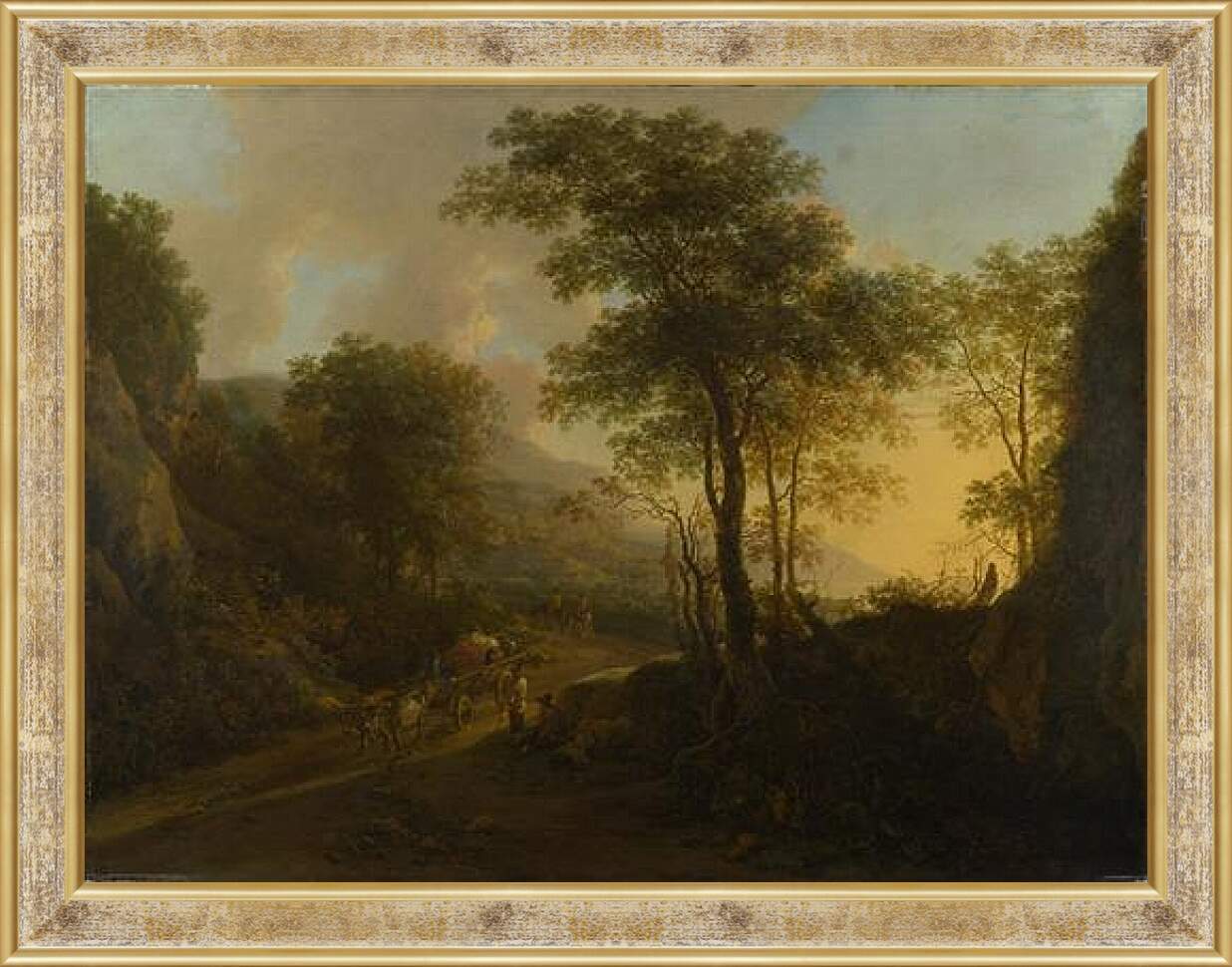 Картина в раме - A Rocky Landscape with an Ox-cart. Ян Бот