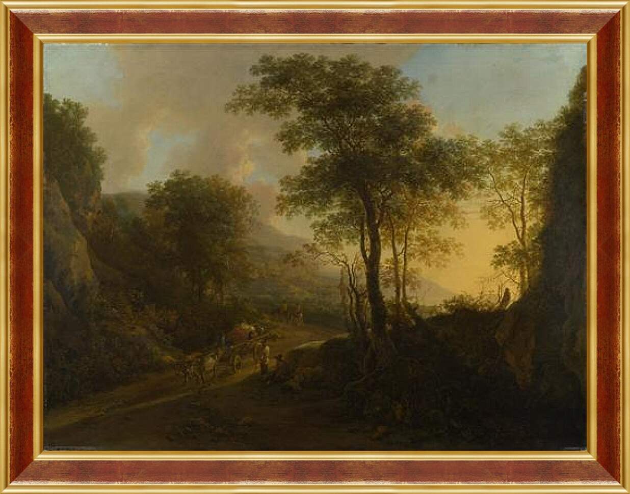 Картина в раме - A Rocky Landscape with an Ox-cart. Ян Бот