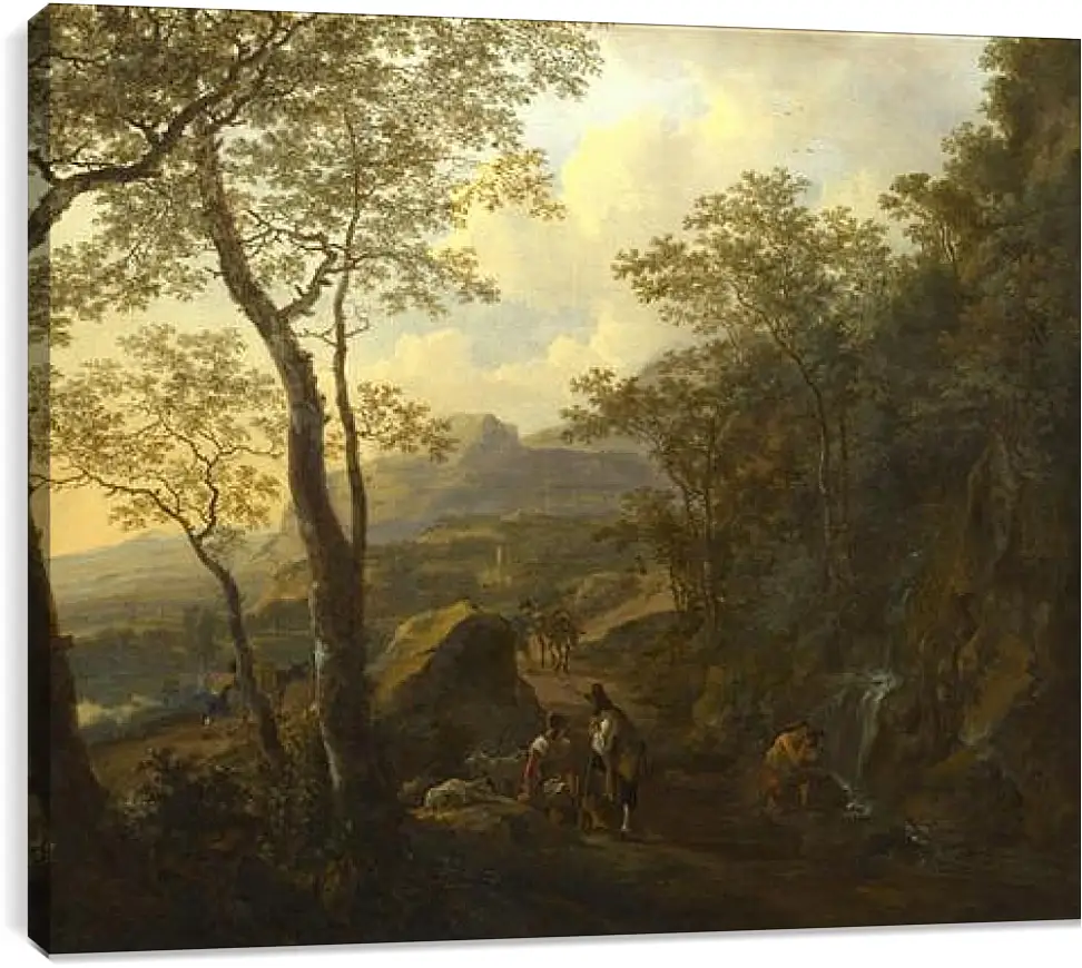 Постер и плакат - A Rocky Italian Landscape with Herdsmen and Muleteers. Ян Бот