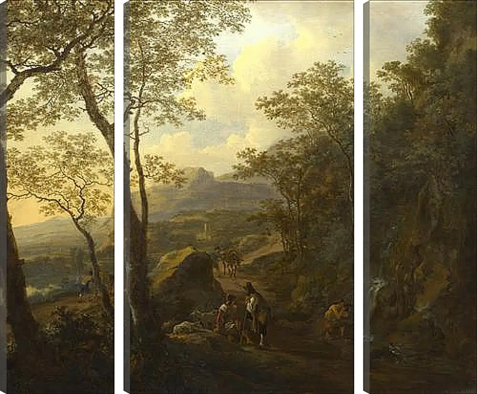 Модульная картина - A Rocky Italian Landscape with Herdsmen and Muleteers. Ян Бот