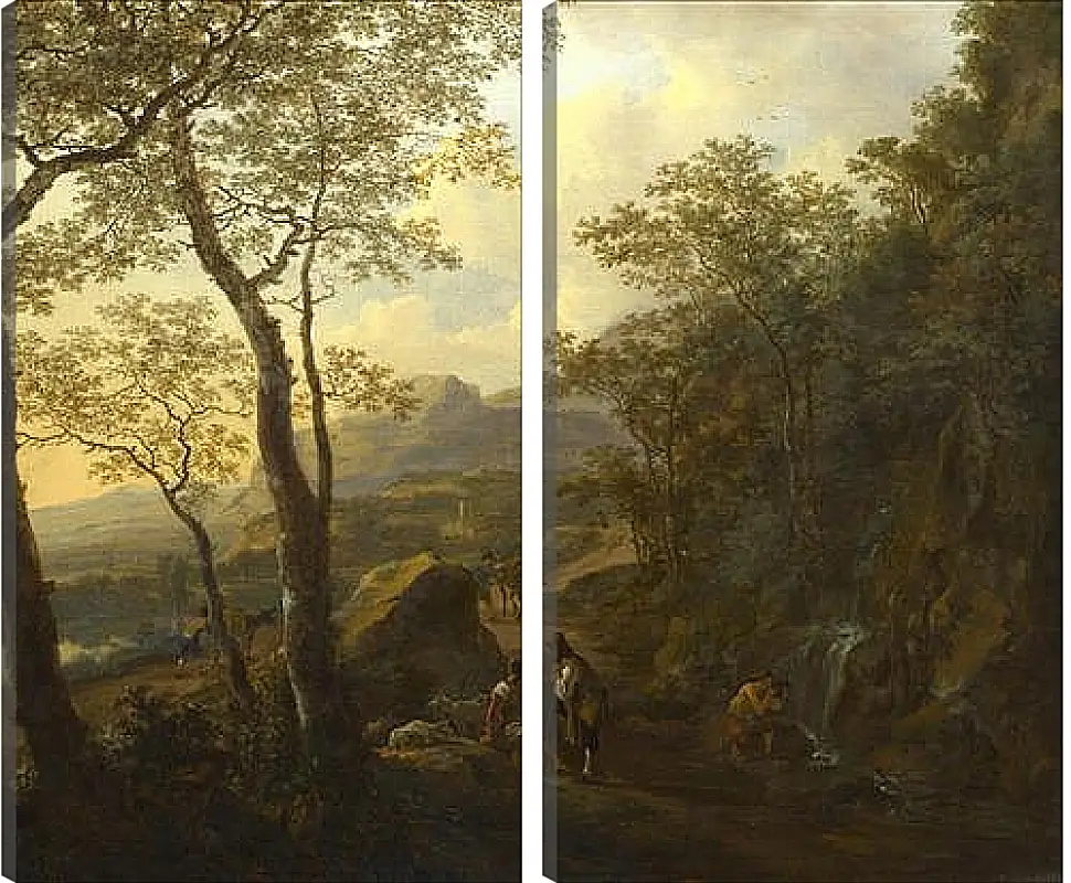 Модульная картина - A Rocky Italian Landscape with Herdsmen and Muleteers. Ян Бот