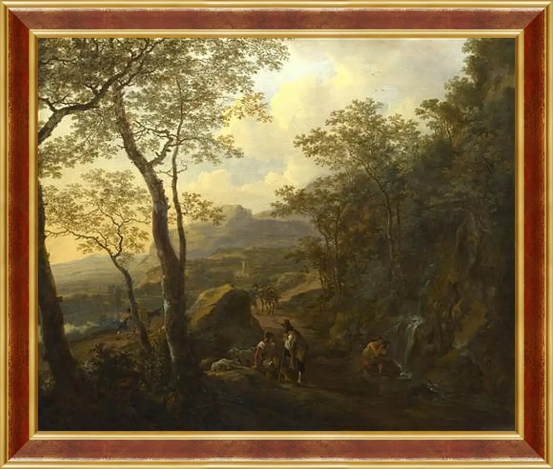 Картина в раме - A Rocky Italian Landscape with Herdsmen and Muleteers. Ян Бот