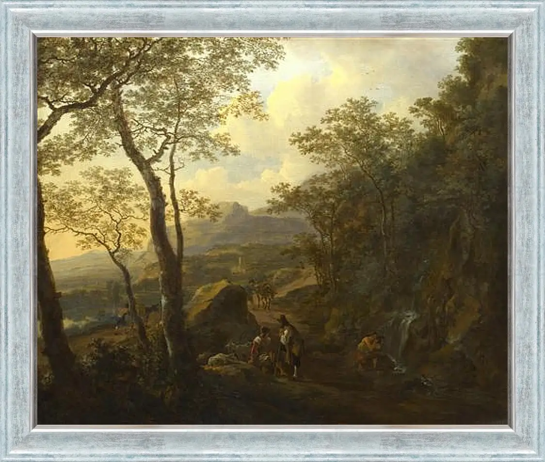 Картина в раме - A Rocky Italian Landscape with Herdsmen and Muleteers. Ян Бот