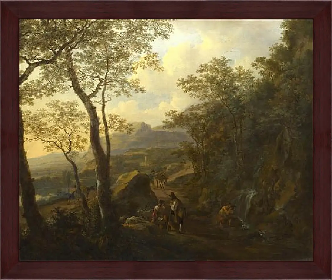 Картина в раме - A Rocky Italian Landscape with Herdsmen and Muleteers. Ян Бот