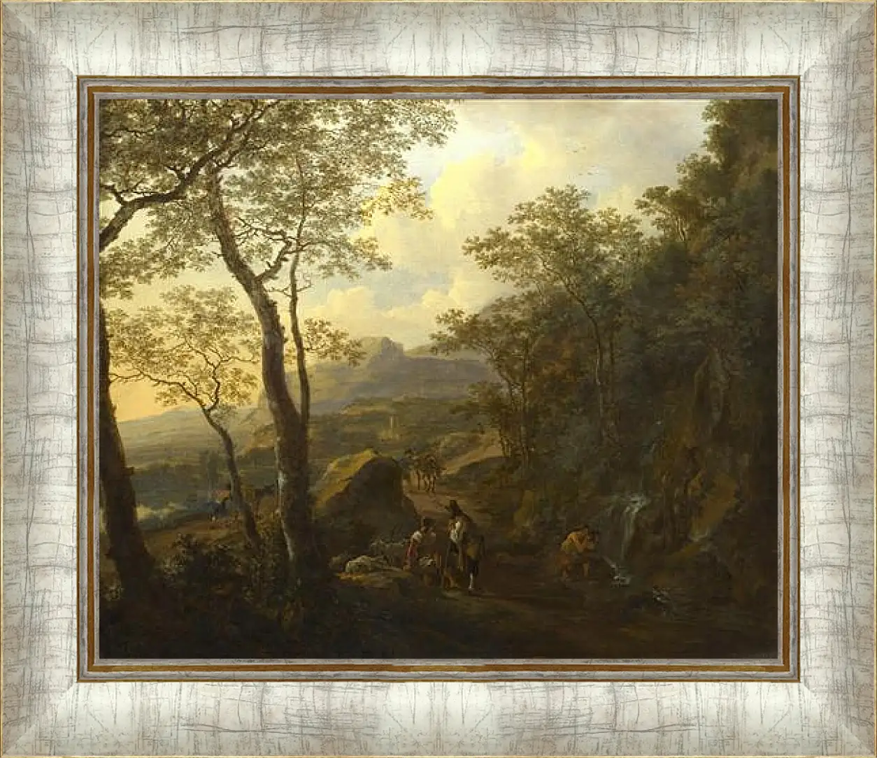 Картина в раме - A Rocky Italian Landscape with Herdsmen and Muleteers. Ян Бот