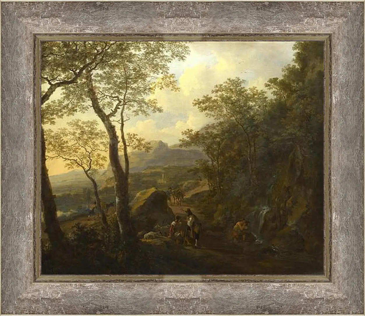 Картина в раме - A Rocky Italian Landscape with Herdsmen and Muleteers. Ян Бот