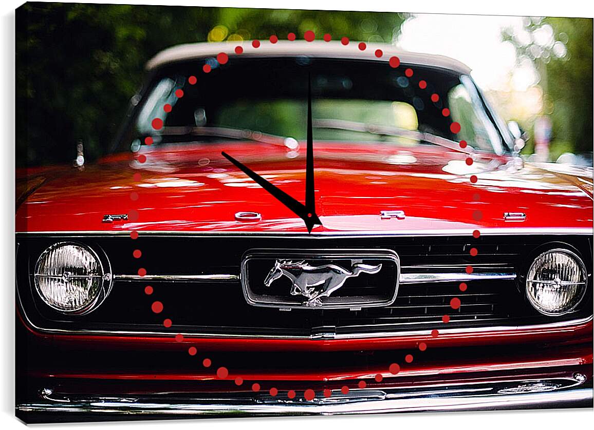 Часы картина - Красный Мустанг (Ford Mustang)