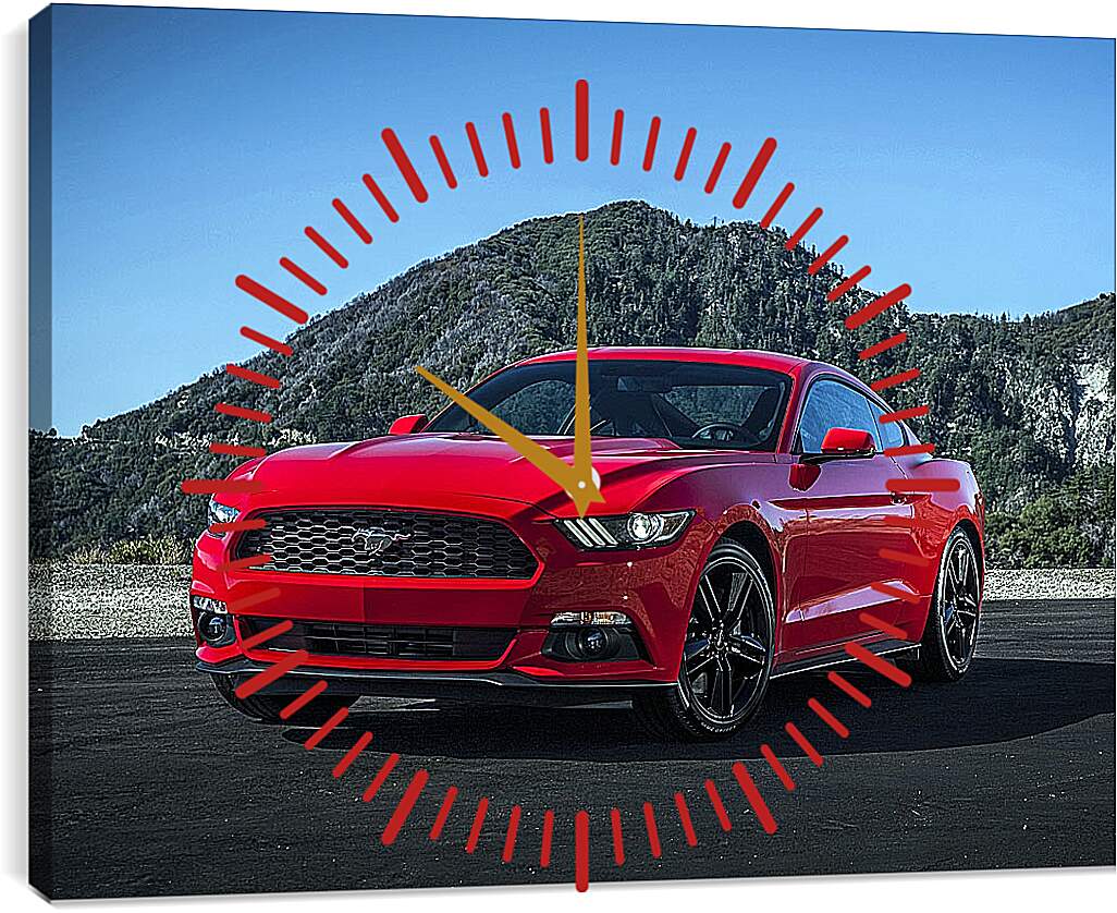 Часы картина - Красный Мустанг (Ford Mustang)