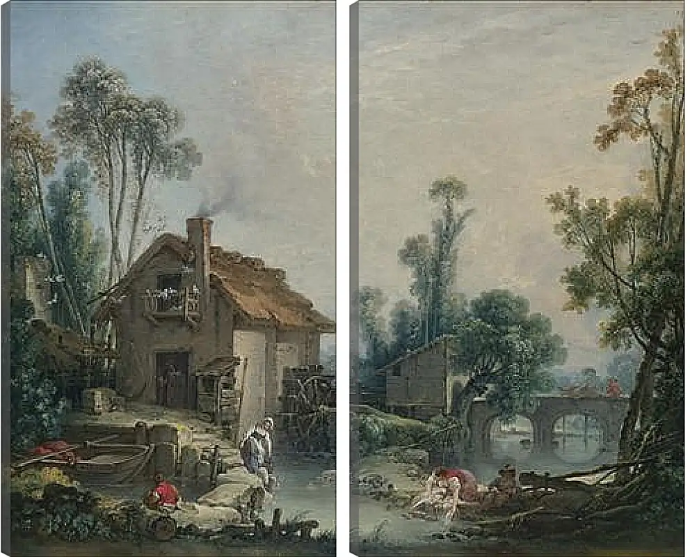 Модульная картина - Landscape with a Watermill. Франсуа Буше