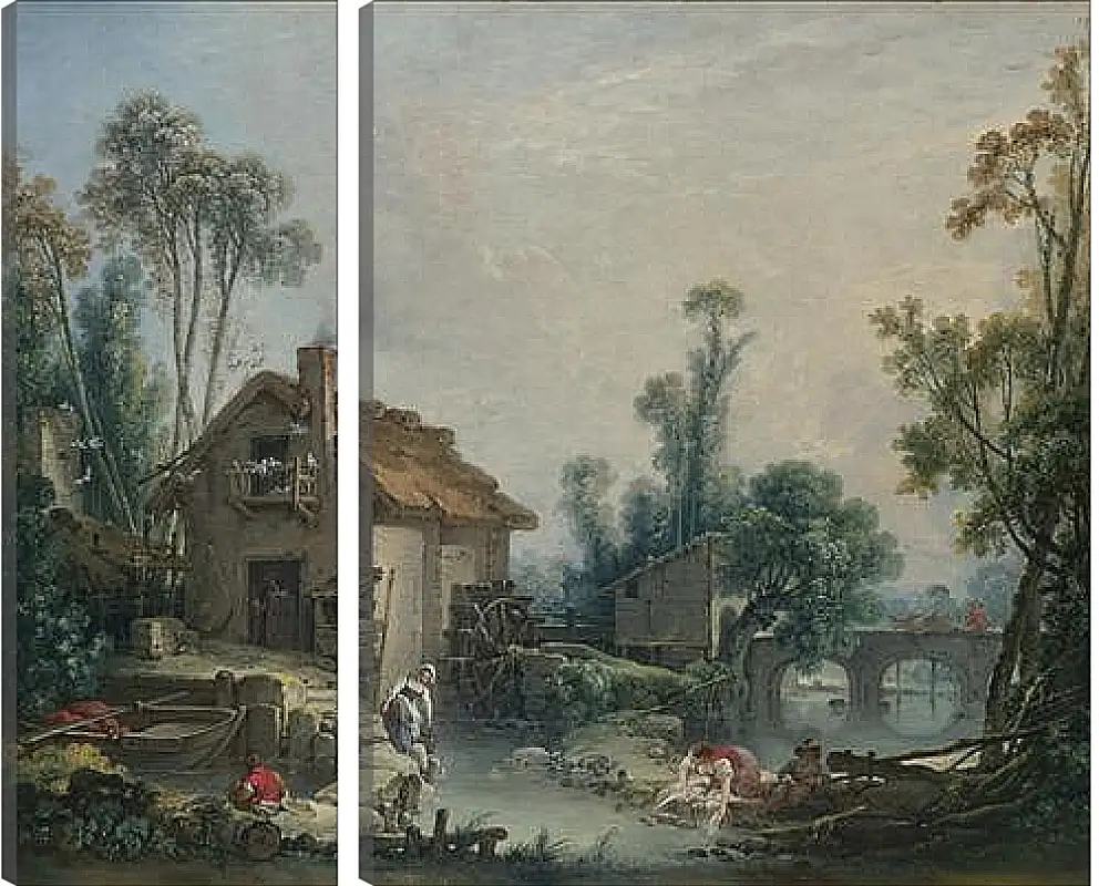 Модульная картина - Landscape with a Watermill. Франсуа Буше