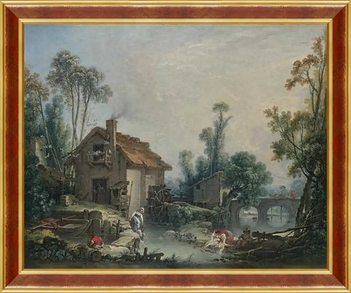 Картина в раме - Landscape with a Watermill. Франсуа Буше