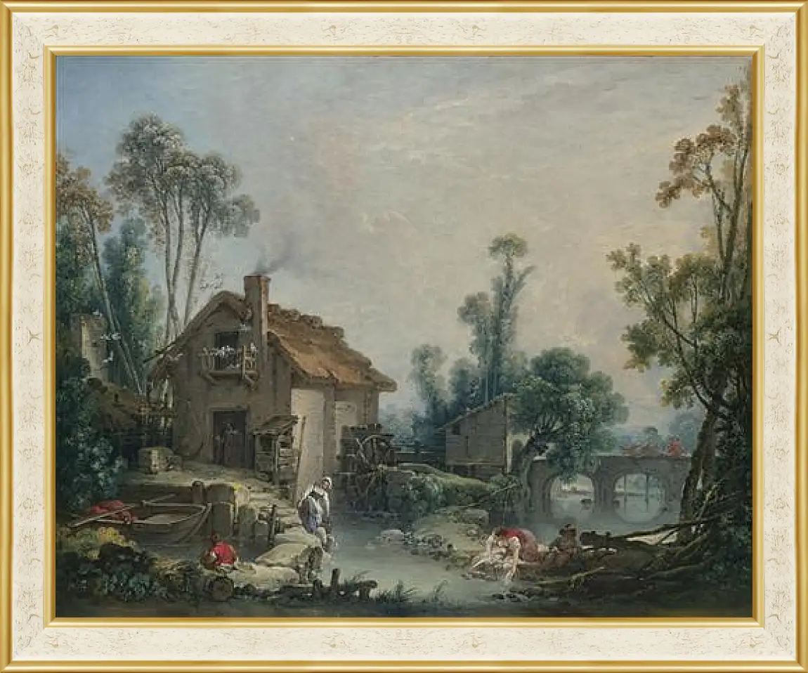 Картина в раме - Landscape with a Watermill. Франсуа Буше