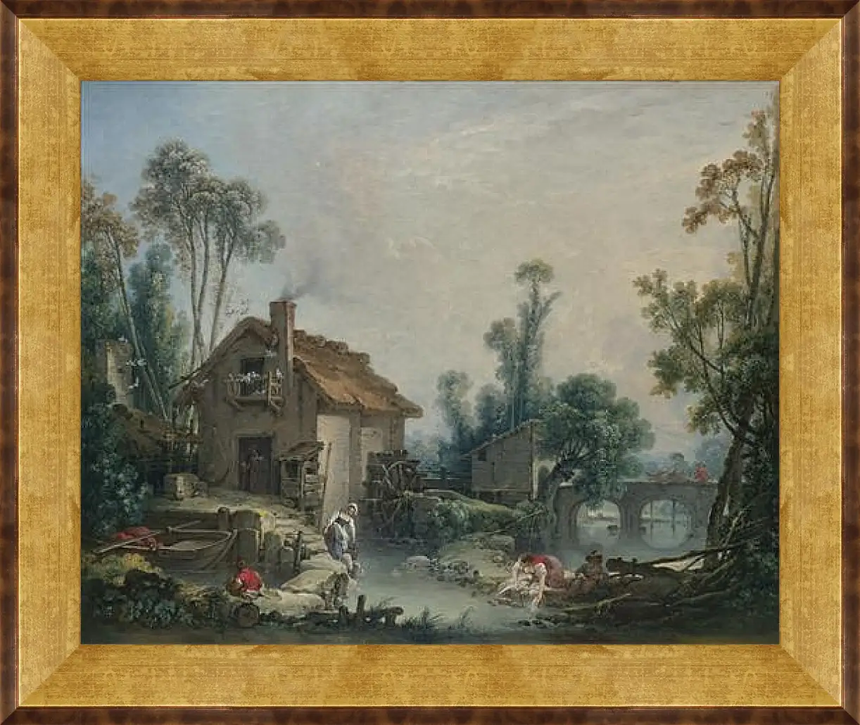 Картина в раме - Landscape with a Watermill. Франсуа Буше