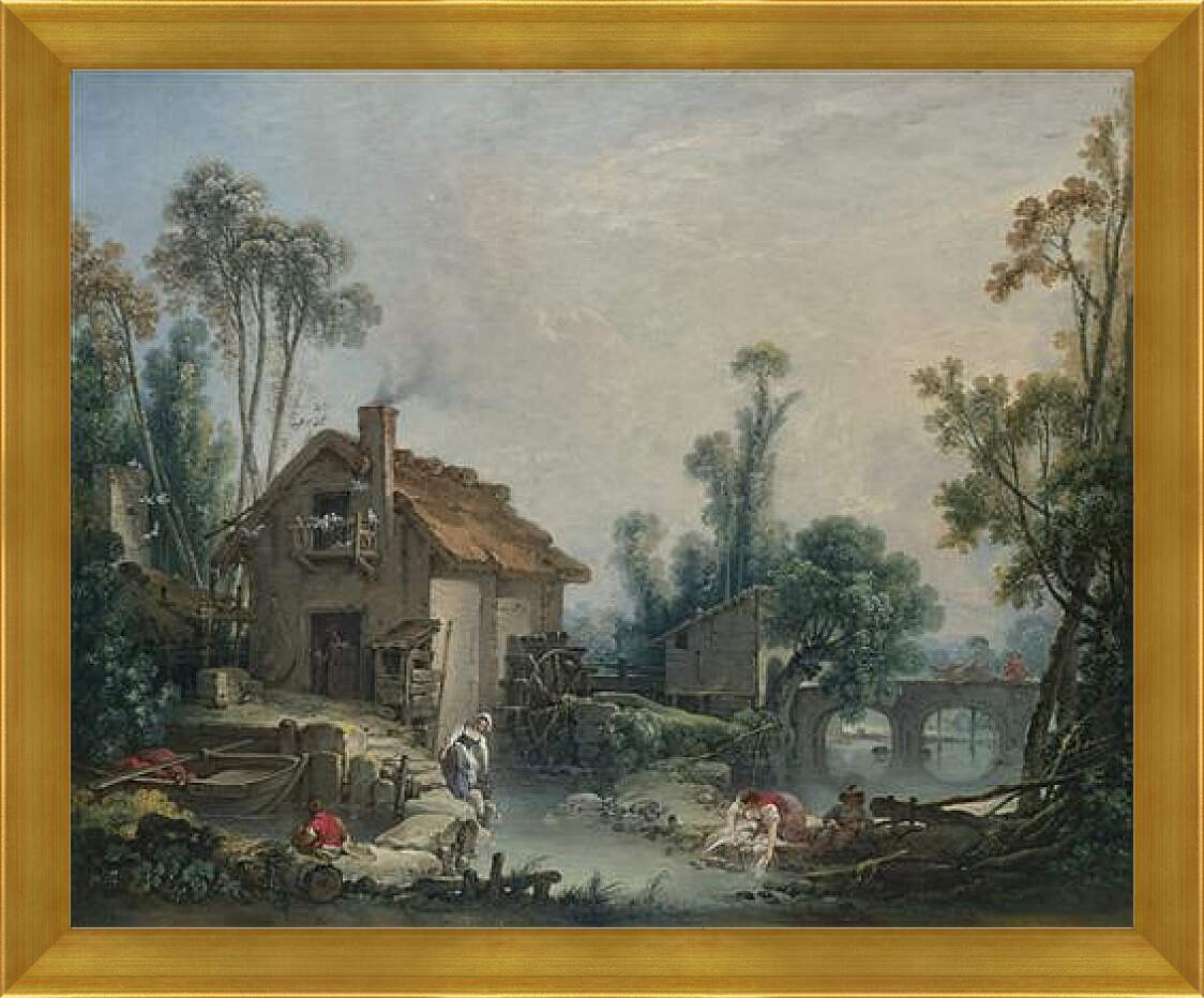 Картина в раме - Landscape with a Watermill. Франсуа Буше