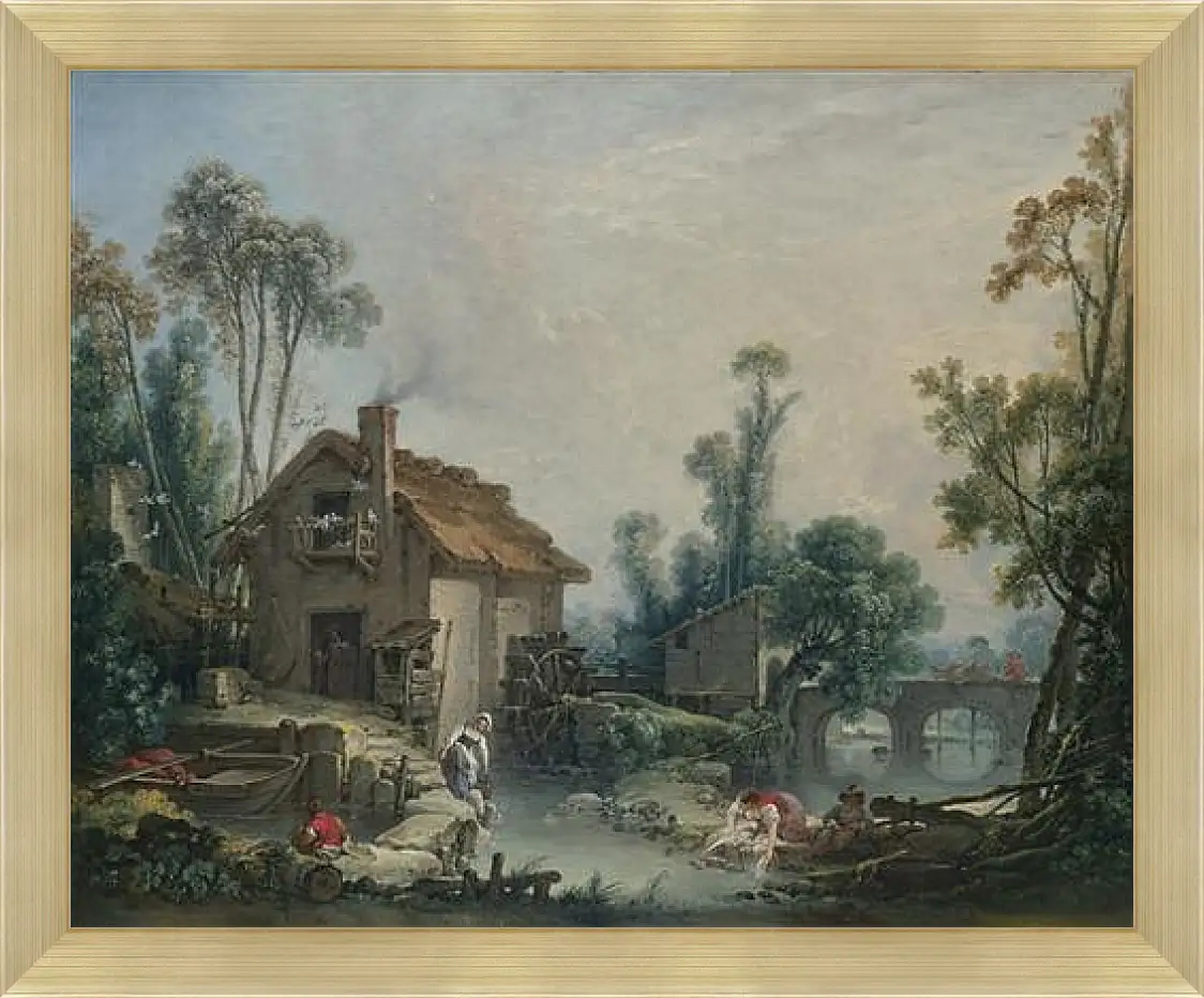 Картина в раме - Landscape with a Watermill. Франсуа Буше