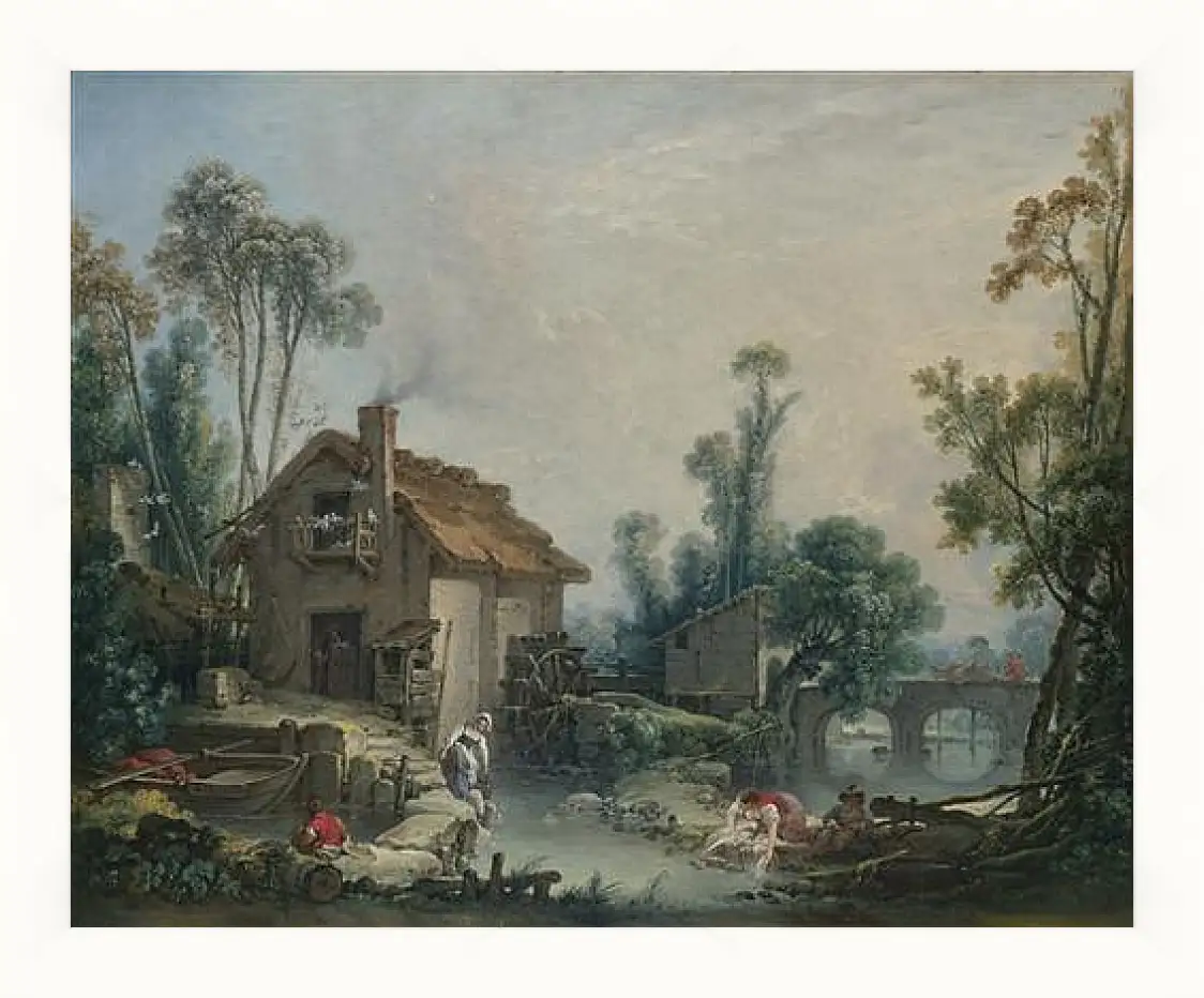 Картина в раме - Landscape with a Watermill. Франсуа Буше