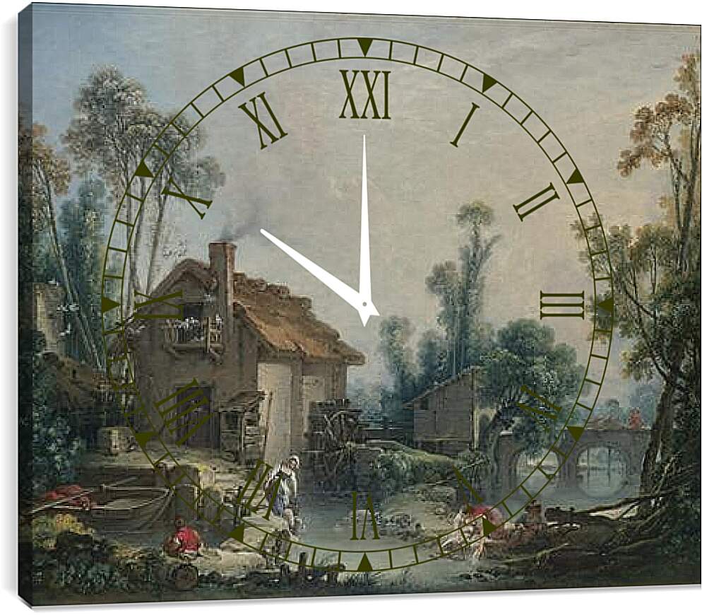 Часы картина - Landscape with a Watermill. Франсуа Буше