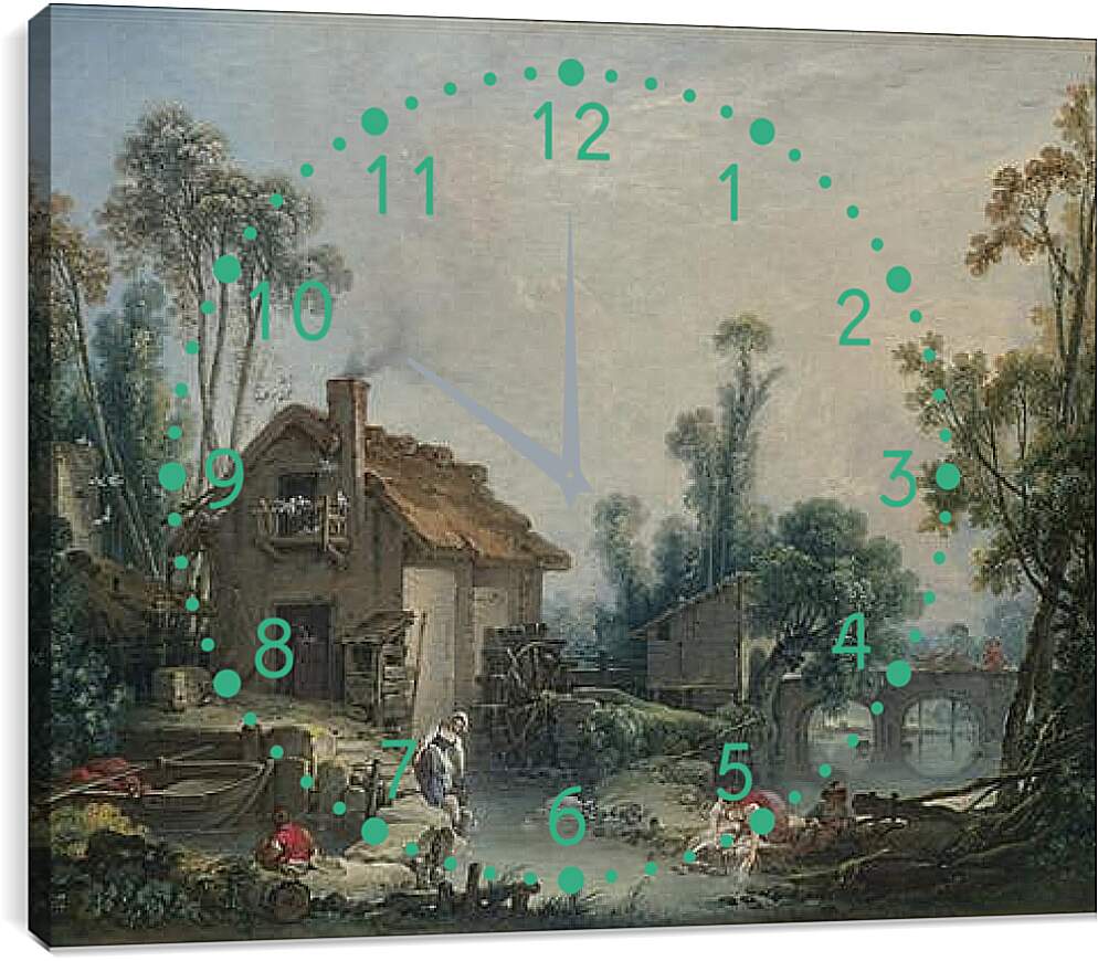 Часы картина - Landscape with a Watermill. Франсуа Буше