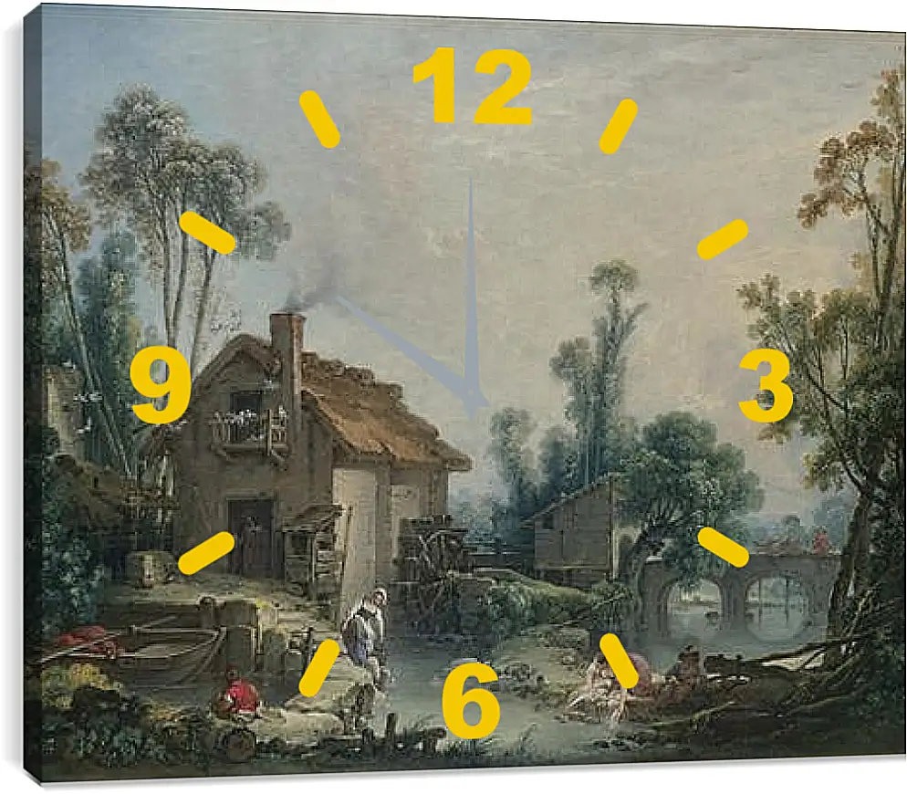 Часы картина - Landscape with a Watermill. Франсуа Буше