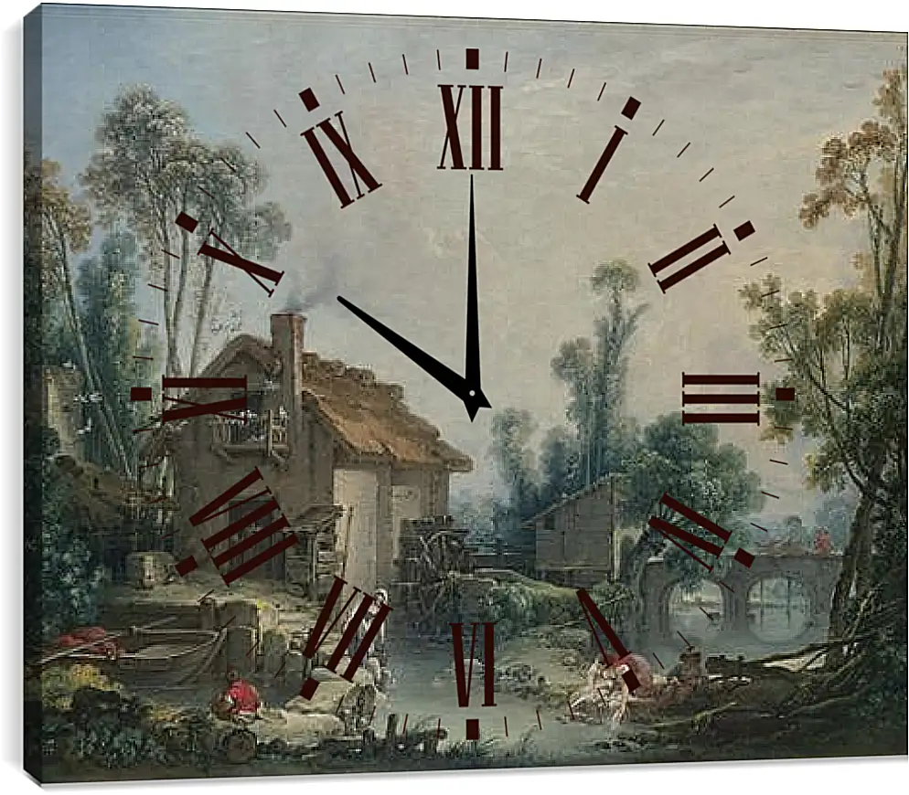 Часы картина - Landscape with a Watermill. Франсуа Буше