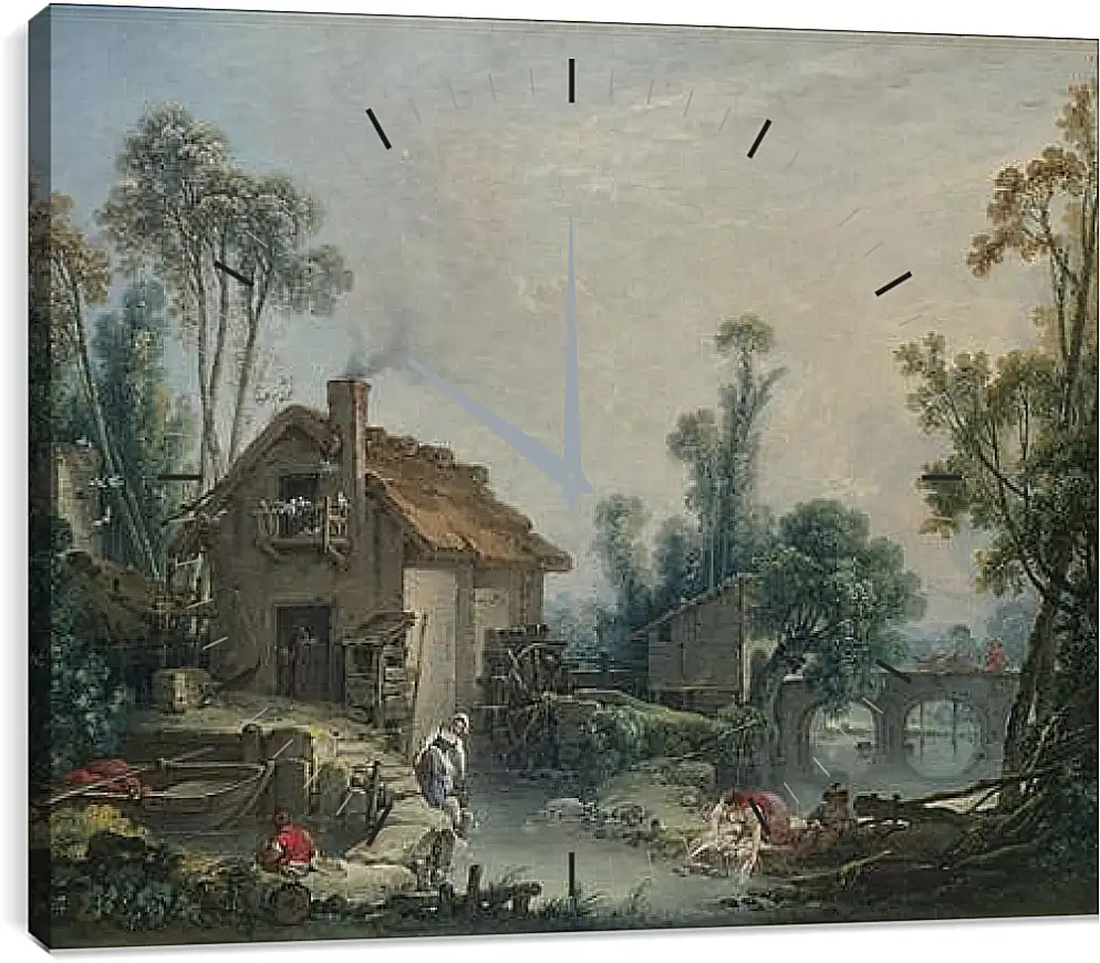 Часы картина - Landscape with a Watermill. Франсуа Буше