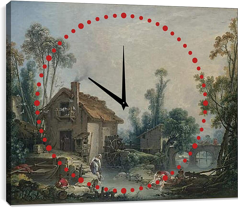 Часы картина - Landscape with a Watermill. Франсуа Буше